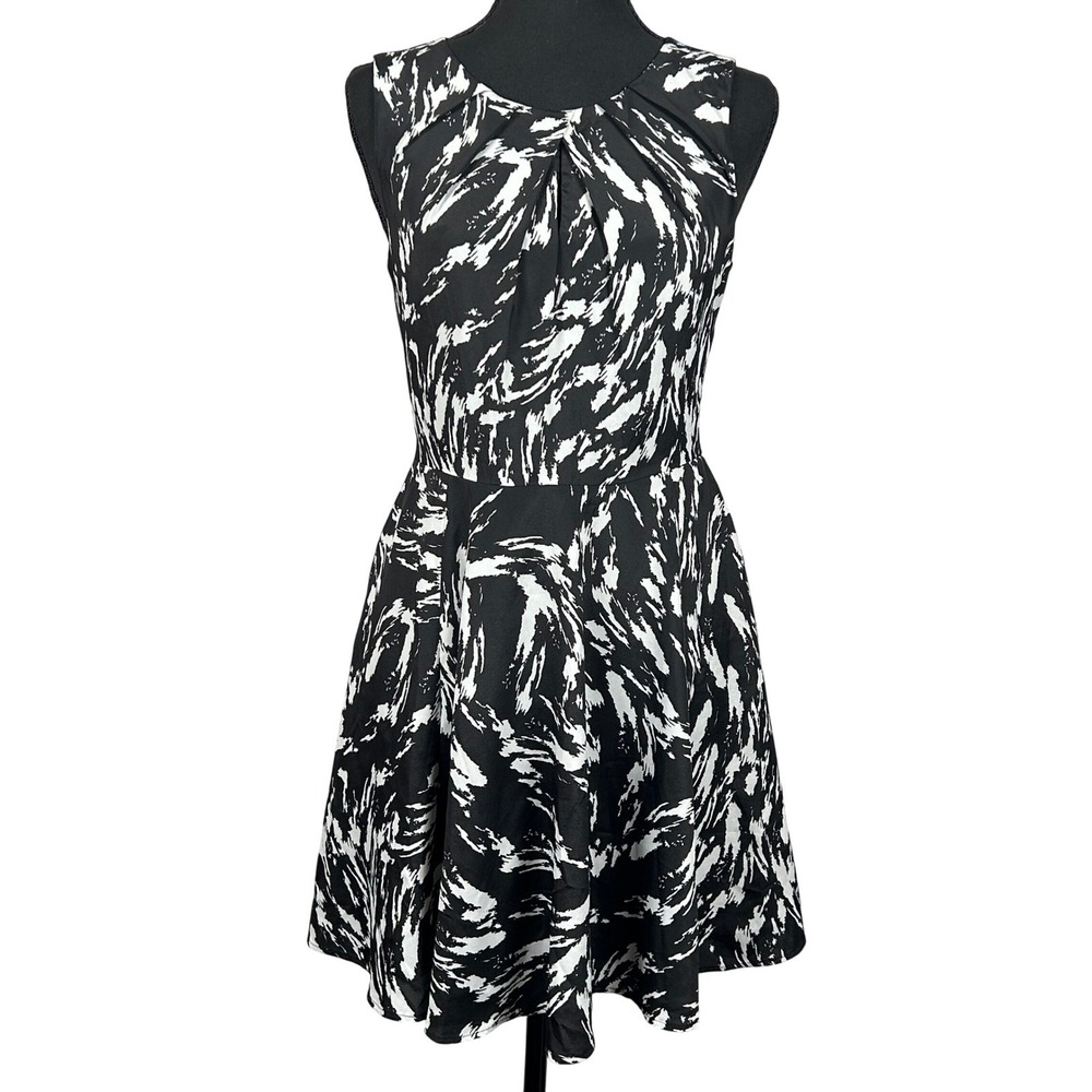 Express Dress Womens 4 Sleeveless Mini Cottagecore Fit and Flare Black White